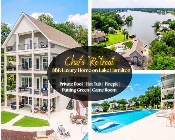 Chef's Retreat @ 604 Bayshore" | Luxury Lakefront Home On Lake Hamilton*Private Pool & Hot Tub*Firepit*Boat Slip*Game Room*Putting Green*Sleeps 26 - Image 1